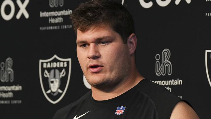 May 28, 2026; Henderson, NV, USA; Las Vegas Raiders center Tyler Linderbaum (65) speaks during a news conference during organized team activities at Intermountain Health Performance Center. Mandatory Credit: Candice Ward-Imagn Images May 28, 2026; Henderson, NV, USA; Las Vegas Raiders center Tyler Linderbaum (65) speaks during a news conference during organized team activities at Intermountain Health Performance Center. Mandatory Credit: Candice Ward-Imagn Images