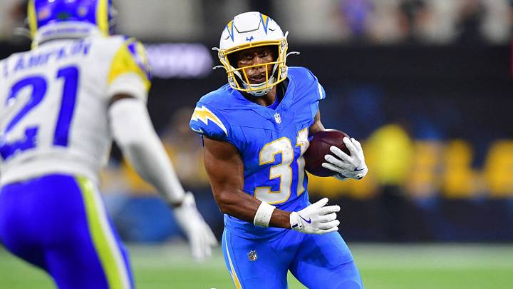 Aug 27, 2026; Inglewood, California, USA; Los Angeles Chargers running back Greg Desrosiers Jr. (31) runs the ball against the Los Angeles Rams during the second half at SoFi Stadium. Mandatory Credit: Gary A. Vasquez-Imagn Images Aug 27, 2026; Inglewood, California, USA; Los Angeles Chargers running back Greg Desrosiers Jr. (31) runs the ball against the Los Angeles Rams during the second half at SoFi Stadium. Mandatory Credit: Gary A. Vasquez-Imagn Images