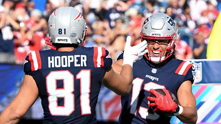 New England Patriots - Tight End Austin Hooper and Wide Receiver Mack Hollins (L), Tight End Hunter Henry, and Tackle Will Campbell (R)