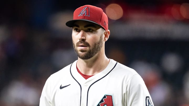 Sep 16, 2025; Phoenix, Arizona, USA; Arizona Diamondbacks pitcher John Curtiss against the San Francisco Giants at Chase Field. Mandatory Credit: Mark J. Rebilas-Imagn Images