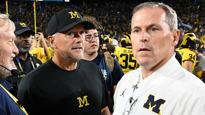 Sep 5, 2026; Ann Arbor, Michigan, USA;  Michigan head coach Kyle Whittingham walks off the field after Michigan beat Western Michigan on a Hail Mary touchdown pass with time expired at Michigan Stadium.  Mandatory Credit: Lon Horwedel-Imagn Images
