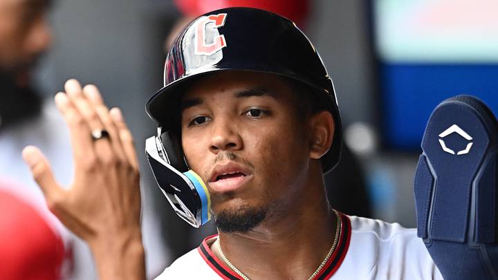 Aug 6, 2026; Cleveland, Ohio, USA; Cleveland Guardians second baseman Angel Genao (17) celebrates after scoring during the ninth inning against the New York Mets at Progressive Field. Mandatory Credit: Ken Blaze-Imagn Images Aug 6, 2026; Cleveland, Ohio, USA; Cleveland Guardians second baseman Angel Genao (17) celebrates after scoring during the ninth inning against the New York Mets at Progressive Field. Mandatory Credit: Ken Blaze-Imagn Images