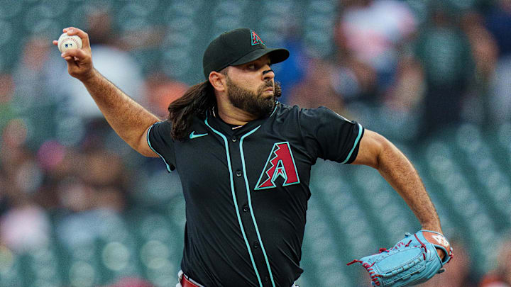 Sep 8, 2025; San Francisco, California, USA; Arizona Diamondbacks starting pitcher Nabil Crismatt (61) delivers a pitch against the San Francisco Giants during the first inning at Oracle Park. Mandatory Credit: Neville E. Guard-Imagn Images