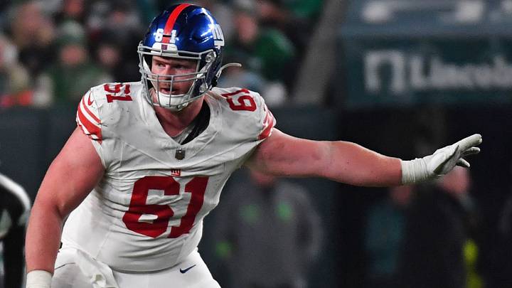 Dec 25, 2023; Philadelphia, Pennsylvania, USA; New York Giants center John Michael Schmitz Jr. (61) against the Philadelphia Eagles at Lincoln Financial Field. Dec 25, 2023; Philadelphia, Pennsylvania, USA; New York Giants center John Michael Schmitz Jr. (61) against the Philadelphia Eagles at Lincoln Financial Field.