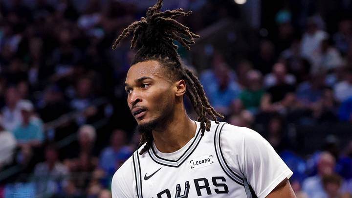 Oct 24, 2026; Dallas, Texas, USA; San Antonio Spurs guard Stephon Castle (5) reacts adter dunking during the second quarter against the Dallas Mavericks at American Airlines Center. Mandatory Credit: Kevin Jairaj-Imagn Images Oct 24, 2026; Dallas, Texas, USA; San Antonio Spurs guard Stephon Castle (5) reacts adter dunking during the second quarter against the Dallas Mavericks at American Airlines Center. Mandatory Credit: Kevin Jairaj-Imagn Images