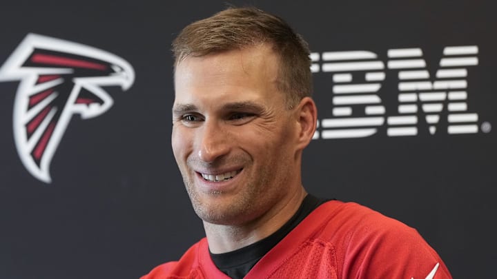 Former Atlanta Falcons quarterback Kirk Cousins is interviewed after Falcons OTA.