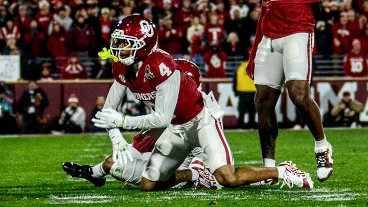 Oklahoma defensive back Courtland Guillory makes a tackle against Alabama in the CFP. Oklahoma defensive back Courtland Guillory makes a tackle against Alabama in the CFP.