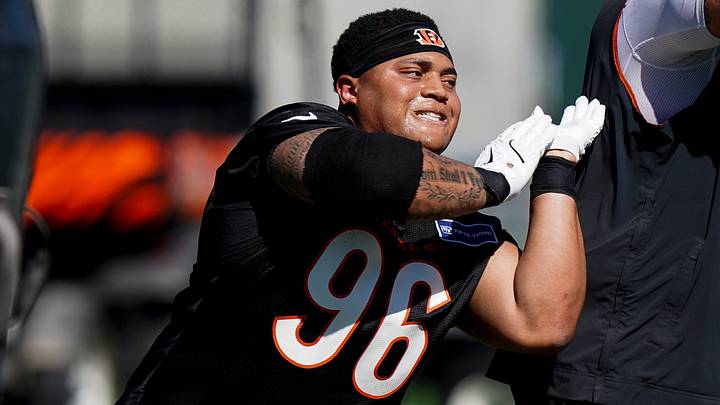 Bengals defensive tackle Landon Robinson (96) runs through a drill during a rookie mini camp workout at the Bengals practice facility in downtown Cincinnati on Friday, May 8, 2026. Bengals defensive tackle Landon Robinson (96) runs through a drill during a rookie mini camp workout at the Bengals practice facility in downtown Cincinnati on Friday, May 8, 2026.