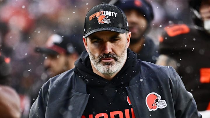 Dec 7, 2025; Cleveland, Ohio, USA; Cleveland Browns head coach Kevin Stefanski walks off the field at halftime of the game against the Tennessee Titans at Huntington Bank Field. Mandatory Credit: Ken Blaze-Imagn Images