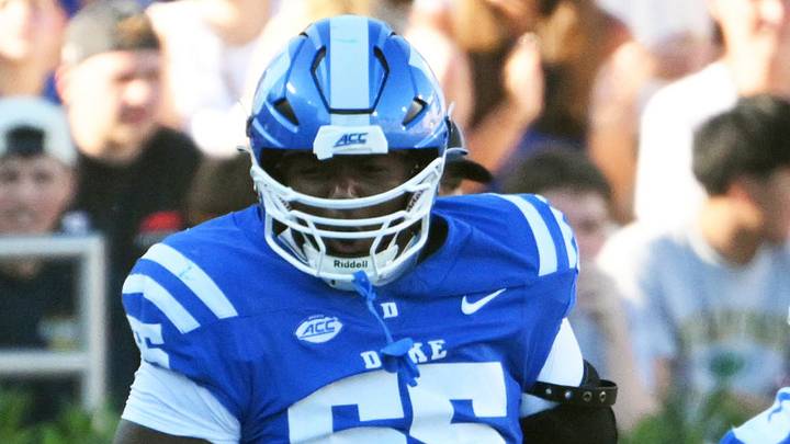 Sep 26, 2026; Durham, North Carolina, USA; Duke Blue Devils defensive tackle Julius Columbus (55) reacts after a tackle against the William & Mary Tribe during the second quarter at Wallace Wade Stadium. Mandatory Credit: Zachary Taft-Imagn Images Sep 26, 2026; Durham, North Carolina, USA; Duke Blue Devils defensive tackle Julius Columbus (55) reacts after a tackle against the William & Mary Tribe during the second quarter at Wallace Wade Stadium. Mandatory Credit: Zachary Taft-Imagn Images