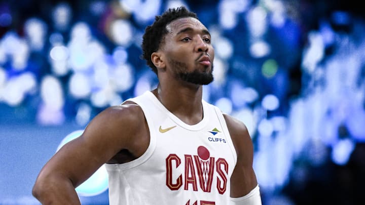 Feb 20, 2025; Brooklyn, New York, USA; Cleveland Cavaliers guard Donovan Mitchell (45) during the second half against the Brooklyn Nets at Barclays Center. Mandatory Credit: John Jones-Imagn Images Feb 20, 2025; Brooklyn, New York, USA; Cleveland Cavaliers guard Donovan Mitchell (45) during the second half against the Brooklyn Nets at Barclays Center. Mandatory Credit: John Jones-Imagn Images