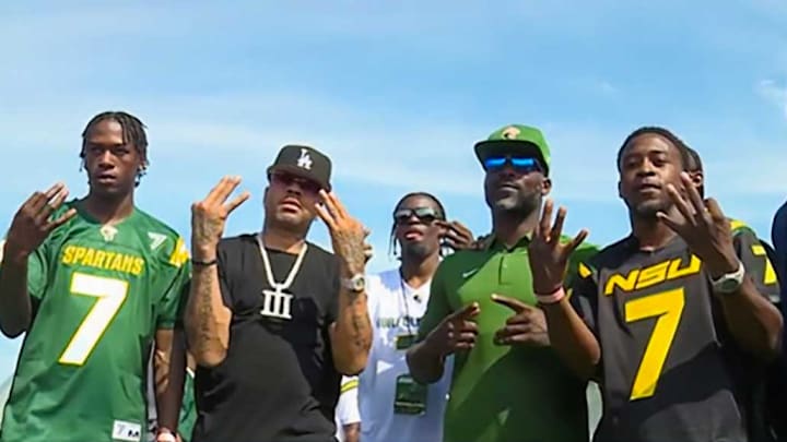 Allen Iverson (l) and Michael Vick (r) at NSU Football Spring Game