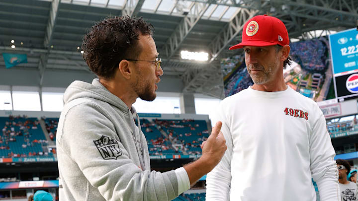 San Francisco 49ers head coach Kyle Shanahan (R) and Miami Dolphins head coach Mike McDaniel (L)