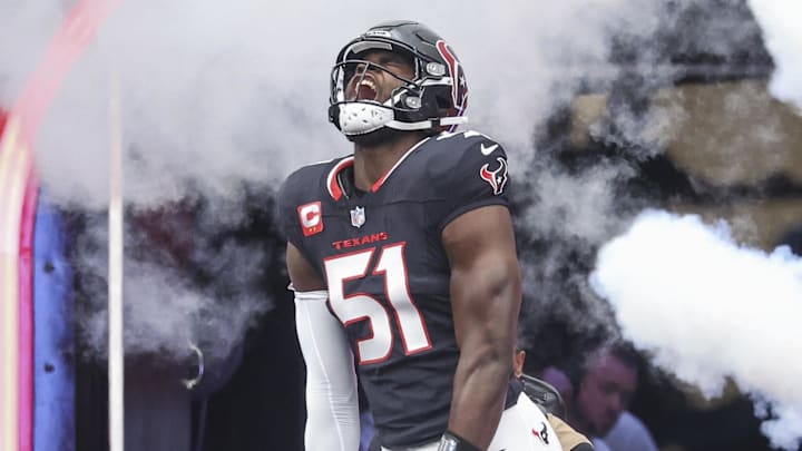 Oct 27, 2024; Houston, Texas, USA; Houston Texans defensive end Will Anderson Jr. (51) runs onto the field before the game against the Indianapolis Colts at NRG Stadium. Mandatory Credit: Troy Taormina-Imagn Images