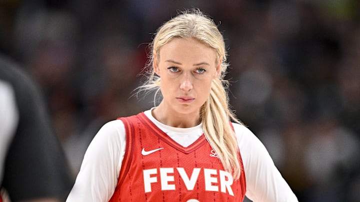 Jun 27, 2025; Dallas, Texas, USA; Indiana Fever guard Sophie Cunningham (8) looks on during the second half against the Dallas Wings at the American Airlines Center. Mandatory Credit: Jerome Miron-Imagn Images Jun 27, 2025; Dallas, Texas, USA; Indiana Fever guard Sophie Cunningham (8) looks on during the second half against the Dallas Wings at the American Airlines Center. Mandatory Credit: Jerome Miron-Imagn Images