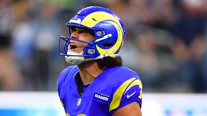 Dec 14, 2025; Inglewood, California, USA; Los Angeles Rams wide receiver Puka Nacua (12) celebrates after a play during the third quarter against the Detroit Lions at SoFi Stadium. Mandatory Credit: Gary A. Vasquez-Imagn Images Dec 14, 2025; Inglewood, California, USA; Los Angeles Rams wide receiver Puka Nacua (12) celebrates after a play during the third quarter against the Detroit Lions at SoFi Stadium. Mandatory Credit: Gary A. Vasquez-Imagn Images