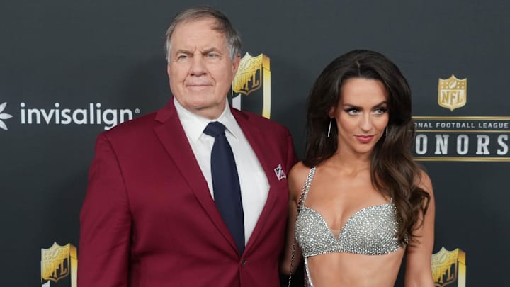 Feb 6, 2025; New Orleans, LA, USA; Bill Belichick and Jordon Hudson on the red carpet before Super Bowl LIX NFL Honors at Saenger Theatre. Mandatory Credit: Kirby Lee-Imagn Images Feb 6, 2025; New Orleans, LA, USA; Bill Belichick and Jordon Hudson on the red carpet before Super Bowl LIX NFL Honors at Saenger Theatre. Mandatory Credit: Kirby Lee-Imagn Images