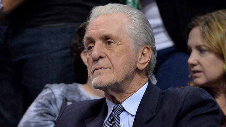 Nov 8, 2017; Phoenix, AZ, USA; Miami Heat president Pat Riley watches a game (Mandatory Credit: Jennifer Stewart-Imagn Images)