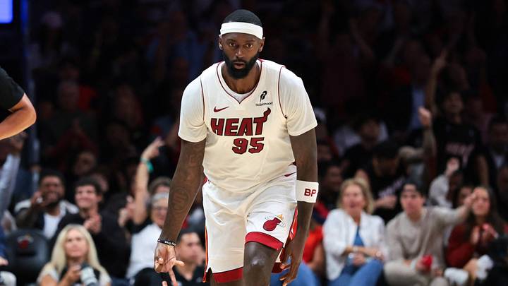 Miami Heat forward Bobby Portis (95) reacts (Mandatory Credit: Sam Navarro-Imagn Images)
