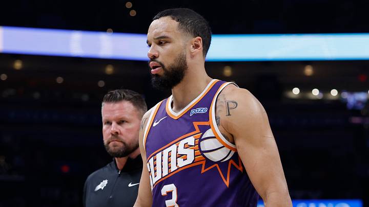 Oct 26, 2026; Oklahoma City, Oklahoma, USA; Phoenix Suns forward Dillon Brooks (3) walks off the court after an interaction with Oklahoma City Thunder guard Kenrich Williams during the second half at Paycom Center. Mandatory Credit: Alonzo Adams-Imagn Images