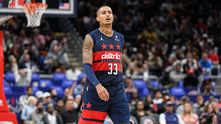 Oct 26, 2024; Washington, District of Columbia, USA; Washington Wizards forward Kyle Kuzma (33) walks up to the court during the second quarter against the Cleveland Cavaliers at Capital One Arena. Mandatory Credit: Reggie Hildred-Imagn Images