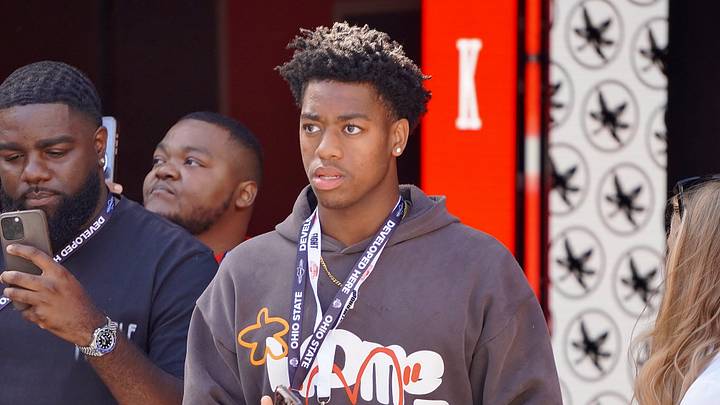Braylon Clark, Charlotte Country Day wide receiver, soaks up the atmosphere of the game between the Ohio State Buckeyes and Texas Longhorns at Ohio Stadium on Aug. 30, 2025.
