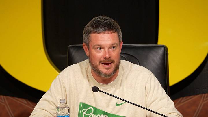 Oregon coach Dan Lanning speaks during a press availability on Aug. 31, 2026, at the Hatfield-Dowlin Complex in Eugene, Oregon. Oregon coach Dan Lanning speaks during a press availability on Aug. 31, 2026, at the Hatfield-Dowlin Complex in Eugene, Oregon.