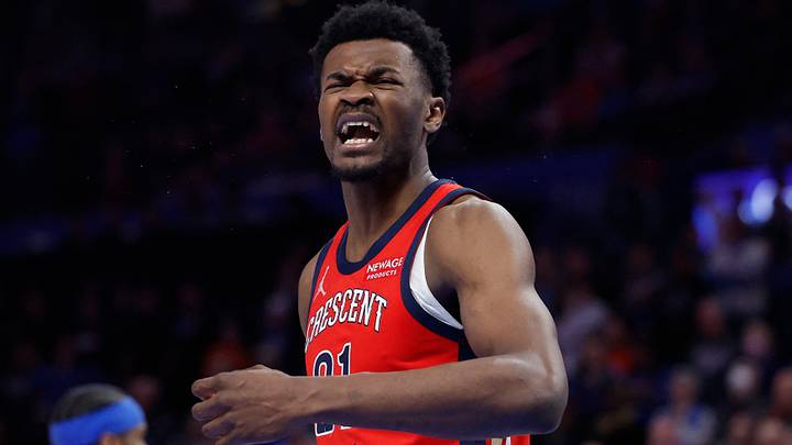 Jan 27, 2026; Oklahoma City, Oklahoma, USA; New Orleans Pelicans center Yves Missi (21) reacts after a play against the Oklahoma City Thunder during the second half at Paycom Center. Mandatory Credit: Alonzo Adams-Imagn Images Jan 27, 2026; Oklahoma City, Oklahoma, USA; New Orleans Pelicans center Yves Missi (21) reacts after a play against the Oklahoma City Thunder during the second half at Paycom Center. Mandatory Credit: Alonzo Adams-Imagn Images