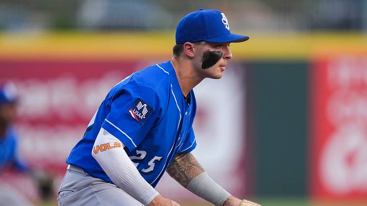 Biloxi Shuckers infielder Andrew Fischer (25) during a minor league baseball game between the Knoxville Smokies and Biloxi Shuckers at Covenant Health Park in Knoxville, Tenn., on July 7, 2026. Biloxi Shuckers infielder Andrew Fischer (25) during a minor league baseball game between the Knoxville Smokies and Biloxi Shuckers at Covenant Health Park in Knoxville, Tenn., on July 7, 2026.