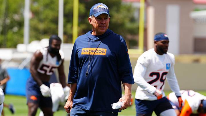 Jun 16, 2026; Englewood, CO, USA; Denver Broncos head coach Sean Payton during mini camp at Broncos Park. Jun 16, 2026; Englewood, CO, USA; Denver Broncos head coach Sean Payton during mini camp at Broncos Park.