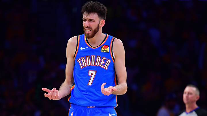 May 11, 2026; Los Angeles, California, USA; Oklahoma City Thunder center Chet Holmgren (7) reacts after being called for a foul against the Los Angeles Lakers during the first half in game four of the second round of the 2026 NBA Playoffs at Crypto.com Arena. Mandatory Credit: Gary A. Vasquez-Imagn Images May 11, 2026; Los Angeles, California, USA; Oklahoma City Thunder center Chet Holmgren (7) reacts after being called for a foul against the Los Angeles Lakers during the first half in game four of the second round of the 2026 NBA Playoffs at Crypto.com Arena. Mandatory Credit: Gary A. Vasquez-Imagn Images