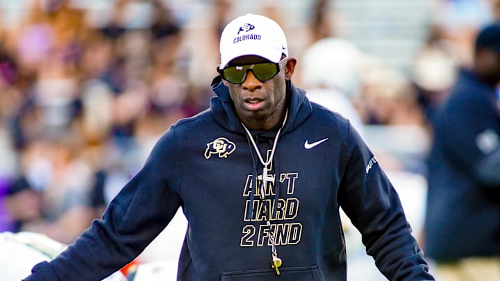 Oct 4, 2025; Fort Worth, Texas, USA; Colorado Buffaloes head coach Deion Sanders on the field during warm ups prior to a game against the TCU Horned Frogs at Amon G. Carter Stadium. Mandatory Credit: Raymond Carlin III-Imagn Images Oct 4, 2025; Fort Worth, Texas, USA; Colorado Buffaloes head coach Deion Sanders on the field during warm ups prior to a game against the TCU Horned Frogs at Amon G. Carter Stadium. Mandatory Credit: Raymond Carlin III-Imagn Images