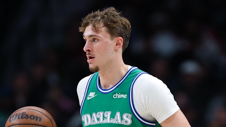 Nov 10, 2025; Dallas, Texas, USA;  Dallas Mavericks forward Cooper Flagg (32) dribbles during the third quarter against the Milwaukee Bucks at American Airlines Center. Mandatory Credit: Kevin Jairaj-Imagn Images
