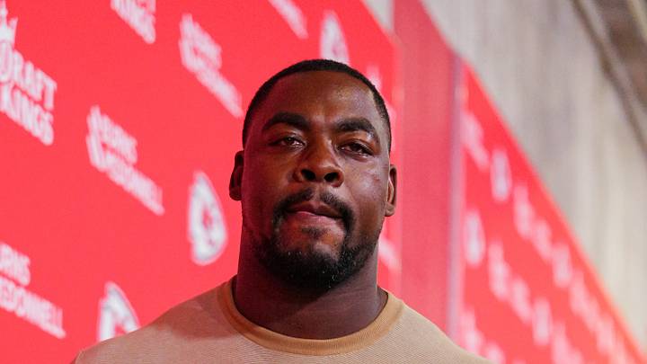 Aug 15, 2026; Kansas City, Missouri, USA; Kansas City Chiefs defensive tackle Chris Jones (95) arrives prior to a game against the Los Angeles Rams at at Arrowhead Stadium. Mandatory Credit: Jay Biggerstaff-Imagn Images