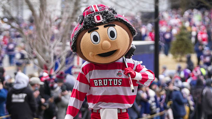 Mar 1, 2025; Columbus, Ohio, USA; Ohio State Buckeyes mascot Brutus walks to the Ohio Stadium before the NHL Stadium Series game between the Columbus Blue Jackets and the Detroit Red Wings at Ohio Stadium. Mandatory Credit: Samantha Madar/USA TODAY Network via Imagn Images Mar 1, 2025; Columbus, Ohio, USA; Ohio State Buckeyes mascot Brutus walks to the Ohio Stadium before the NHL Stadium Series game between the Columbus Blue Jackets and the Detroit Red Wings at Ohio Stadium. Mandatory Credit: Samantha Madar/USA TODAY Network via Imagn Images