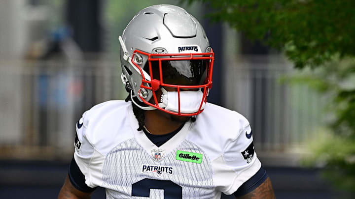 Jun 9, 2025; Foxborough, MA, USA; New England Patriots wide receiver DeMario Douglas (3) jogs to the practice fields at Gillette Stadium. Mandatory Credit: Eric Canha-Imagn Images