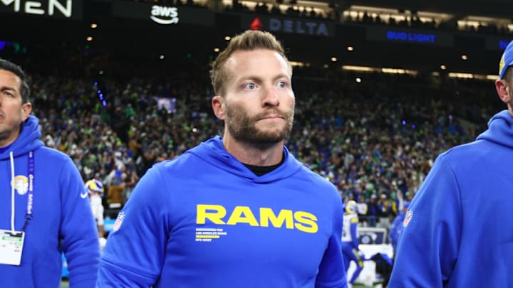 Jan 25, 2026; Seattle, WA, USA; Los Angeles Rams head coach Sean McVay walks on field after the 2026 NFC Championship Game against the Seattle Seahawks at Lumen Field. Mandatory Credit: Kevin Ng-Imagn Images