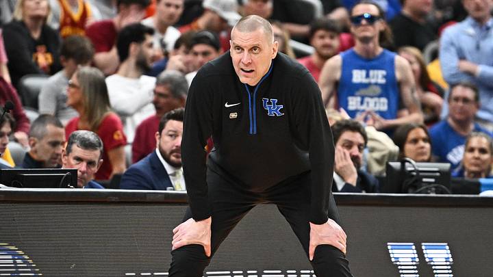 Mar 22, 2026; St. Louis, MO, USA; Kentucky Wildcats head coach Mark Pope looks on during the second half against the Iowa State Cyclones during a second round game of the men's 2026 NCAA Tournament at Enterprise Center. Mandatory Credit: Jeff Le-Imagn Images Mar 22, 2026; St. Louis, MO, USA; Kentucky Wildcats head coach Mark Pope looks on during the second half against the Iowa State Cyclones during a second round game of the men's 2026 NCAA Tournament at Enterprise Center. Mandatory Credit: Jeff Le-Imagn Images