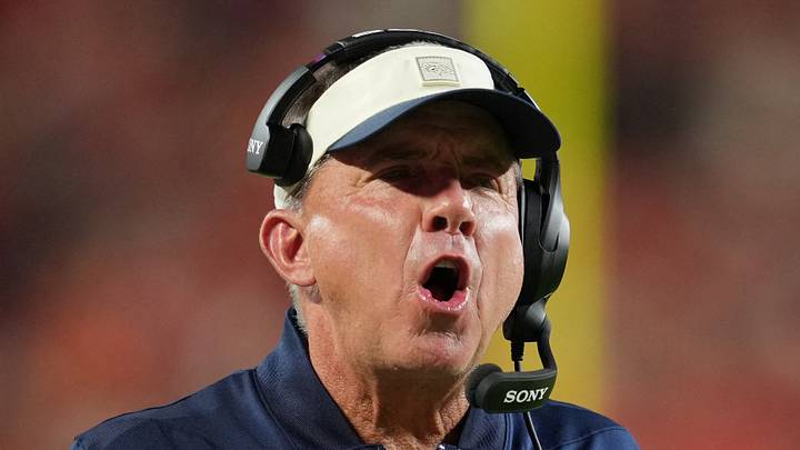 Denver Broncos head coach Sean Payton reacts at GEHA Field