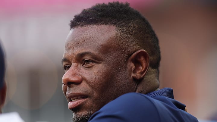 MLB hall of Fame outfielder Ken Griffey Jr. in the dugout during a game between the National League and American League in the second inning at Truist Park on July 11. 