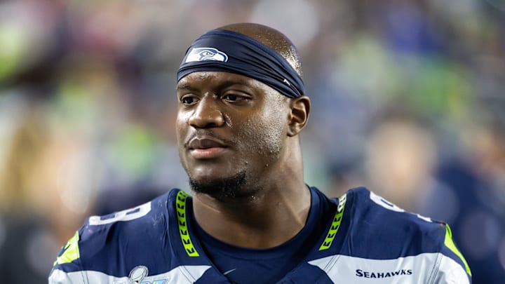 Seattle Seahawks running back Kenneth Walker III against the New England Patriots during Super Bowl 60