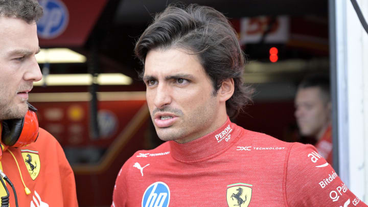 Jun 7, 2024; Montreal, Quebec, CAN; Ferrari driver driver Carlos Sainz (ESP) in the pit lane during the practice session at Circuit Gilles Villeneuve. Mandatory Credit: Eric Bolte-USA TODAY Sports