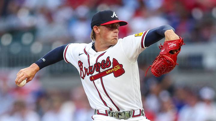 Jul 2, 2026; Atlanta, Georgia, USA; Atlanta Braves starting pitcher Hurston Waldrep (64) throws against the St. Louis Cardinals in the first inning at Truist Park. Mandatory Credit: Brett Davis-Imagn Images