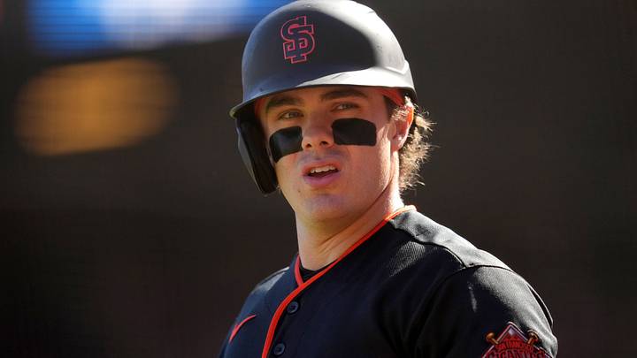 San Francisco, California, USA; San Francisco Giants center fielder Drew Gilbert (0) stands in the on deck circle against the Los Angeles Dodgers in the seventh inning at Oracle Park. Mandatory Credit: Cary Edmondson-Imagn Images San Francisco, California, USA; San Francisco Giants center fielder Drew Gilbert (0) stands in the on deck circle against the Los Angeles Dodgers in the seventh inning at Oracle Park. Mandatory Credit: Cary Edmondson-Imagn Images