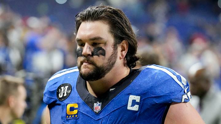 Dec 22, 2025; Indianapolis, Indiana, USA; Indianapolis Colts guard Quenton Nelson (56) leaves the field after losing a game against the San Francisco 49ers  at Lucas Oil Stadium.