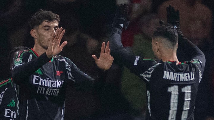 Kai Havertz (left) and Gabriel Martinelli (right) celebrate during Arsenal's victory over Preston North End.