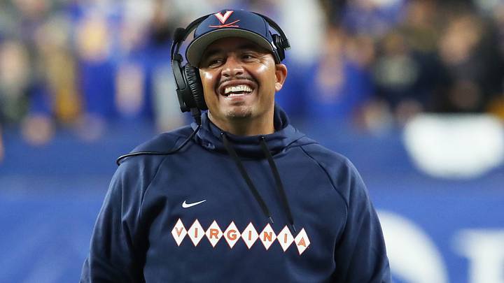 Nov 9, 2024; Pittsburgh, Pennsylvania, USA; Virginia Cavaliers head coach Tony Elliott reacts on the sidelines against the Pittsburgh Panthers during the second quarter at Acrisure Stadium. Mandatory Credit: Charles LeClaire-Imagn Images Nov 9, 2024; Pittsburgh, Pennsylvania, USA; Virginia Cavaliers head coach Tony Elliott reacts on the sidelines against the Pittsburgh Panthers during the second quarter at Acrisure Stadium. Mandatory Credit: Charles LeClaire-Imagn Images