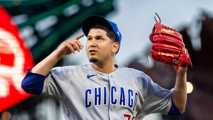 Jun 12, 2026; San Francisco, California, USA; Chicago Cubs starting pitcher Javier Assad (72) reacts as he leaves the field after pitching against the San Francisco Giants during the third inning at Oracle Park. Mandatory Credit: John Hefti-Imagn Images