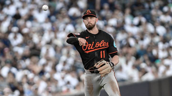 Sep 28, 2025; Bronx, New York, USA; Baltimore Orioles third baseman Jordan Westburg (11) throws out New York Yankees outfielder Cody Bellinger (not pictured) after fielding a ground ball during the eighth inning at Yankee Stadium. Mandatory Credit: John Jones-Imagn Images Sep 28, 2025; Bronx, New York, USA; Baltimore Orioles third baseman Jordan Westburg (11) throws out New York Yankees outfielder Cody Bellinger (not pictured) after fielding a ground ball during the eighth inning at Yankee Stadium. Mandatory Credit: John Jones-Imagn Images