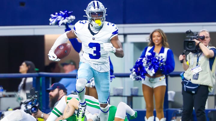 Dallas Cowboys wide receiver George Pickens reacts after making a catch against the Philadelphia Eagles.